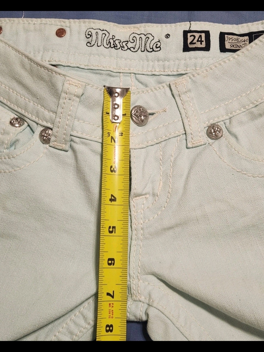 Miss Me Women's Skinny Jeans Size 24 Icy Blue Embellished Denim - Picture 13 of 15